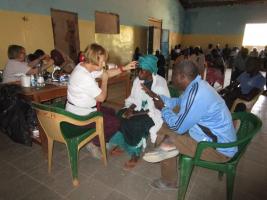 Ruth Perrot  MBE in  Africa at an eye clinic in Africa